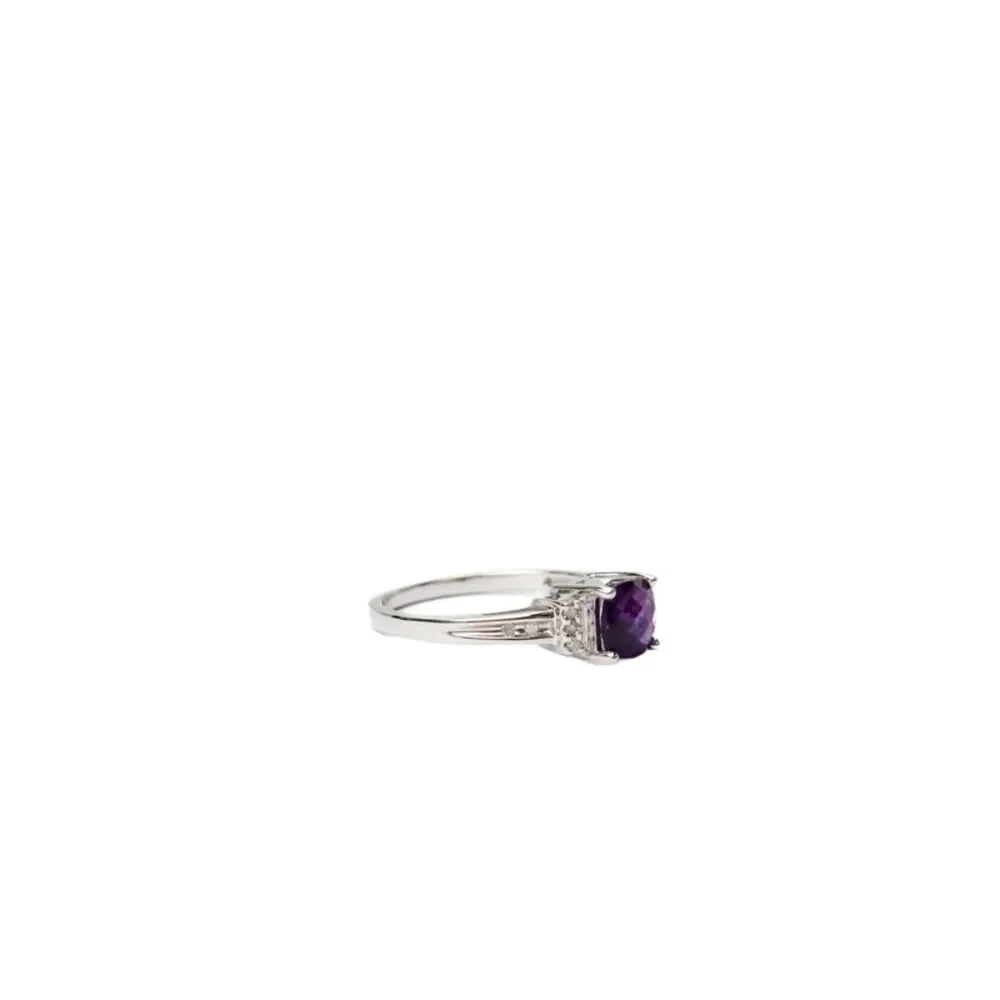 Designer Womens 14K White Gold Amethyst + Diamond Accent Ring Sz 7 2.6g